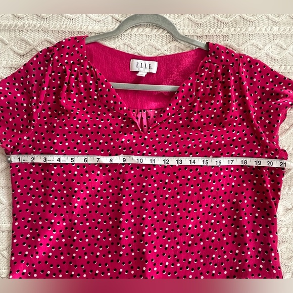 Elle Dark Pink Polyester Blouse, Polka Dots, Cap Sleeves Women’s Size Large - Picture 13 of 13